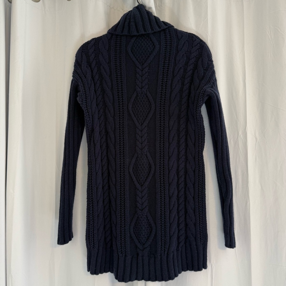 Athleta 100% Merino Wool Cable Knit Turtleneck Sweater Navy Women’s Small - Picture 4 of 11
